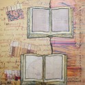 Butler Series - Open Books - Collage, paper, digital photos, ink on wooden block (20 x 20cm)