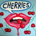 Funky Cherry Sign - Acrylic paint on hard board. One sign in a series of fruit signs for Peirce Orchard "The Pumpkin Place" Millers Flat (150 x 150 cm)